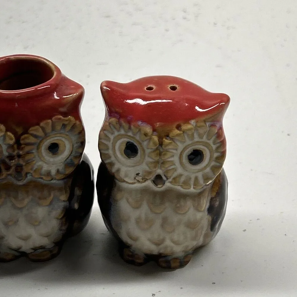 Vintage‎ Owl Salt & Pepper Stackers With Toothpick Holder
